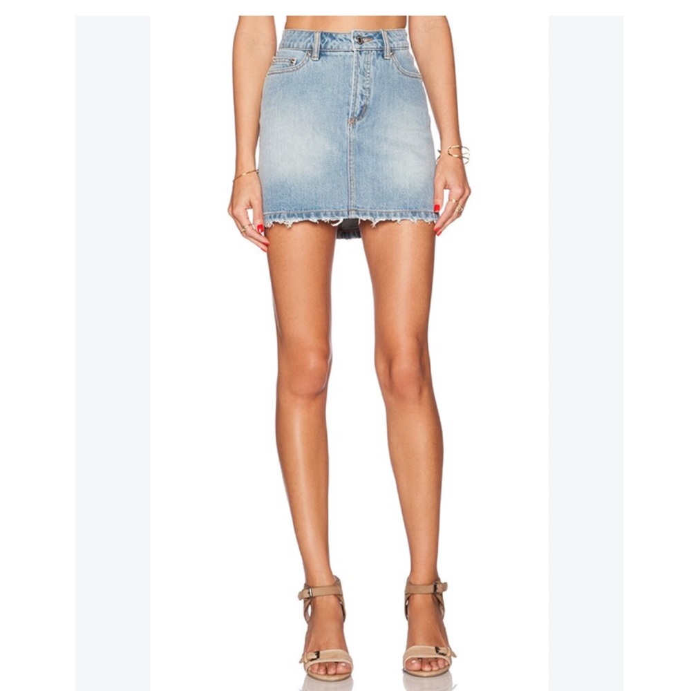 Marc By Marc Jacob’s Icon Mini Jean Skirt Cloud Blue Ripped Cotton Denim Size 27
